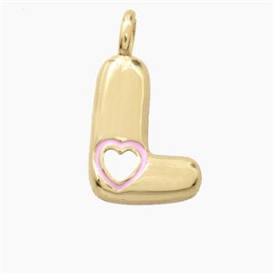 Copper Letter-L Pendant Pink Enamel Heart Gold Plated, approx 11-18mm