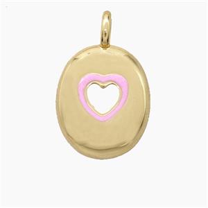 Copper Letter-O Pendant Pink Enamel Heart Gold Plated, approx 11-18mm