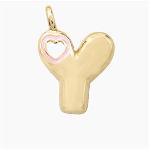 Copper Letter-Y Pendant Pink Enamel Heart Gold Plated, approx 11-18mm