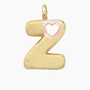 Copper Letter-Z Pendant Pink Enamel Heart Gold Plated, approx 11-18mm