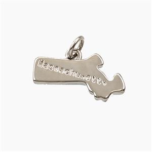 Copper Maps Of Massachusetts Pendant Platinum Plated, approx 10-18mm