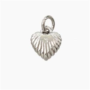 Copper Heart Pendant Ribbed Platinum Plated, approx 8mm