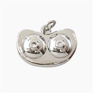 Copper Boobs Pendant Pave Zirconia Platinum Plated, approx 12-19mm