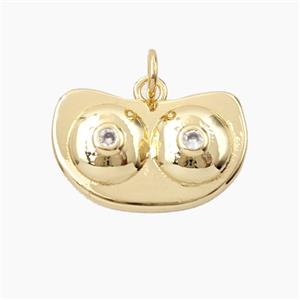 Copper Boobs Pendant Pave Zirconia Gold Plated, approx 12-19mm