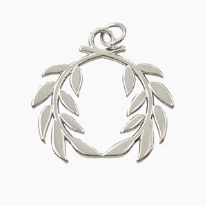 Copper Laurel Wreath Pendant Platinum Plated, approx 20-23mm