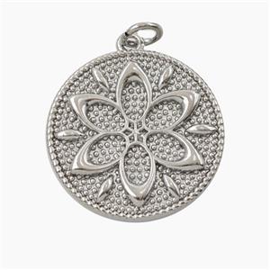 Copper Mandala Flower Pendant Platinum Plated, approx 21mm