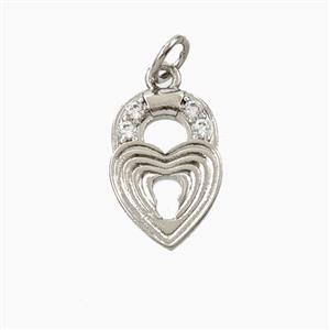 Copper Ribbed Heart Pendant Pave Zirconia Platinum Plated, approx 10-15mm