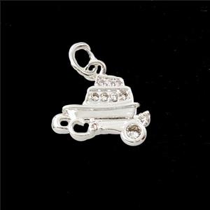 Copper Sailboat Pendant Pave Zirconia Shiny Silver, approx 10-14mm