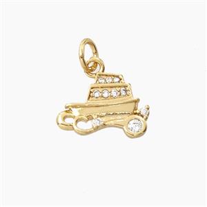 Copper Sailboat Pendant Pave Zirconia Gold Plated, approx 10-14mm