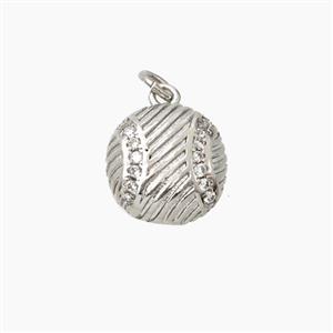 Copper Baseball Pendant Pave Zirconia Sports Platinum Plated, approx 12mm