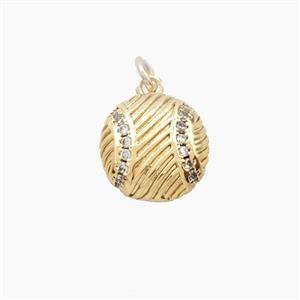 Copper Baseball Pendant Pave Zirconia Sports Gold Plated, approx 12mm