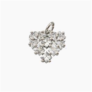 Copper Heart Pendant Pave Zirconia Platinum Plated, approx 13mm