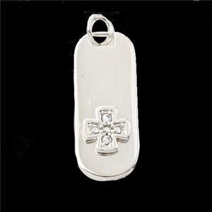 Copper Rectangle Cross Pendant Pave Zirconia Shiny Silver, approx 9-22mm