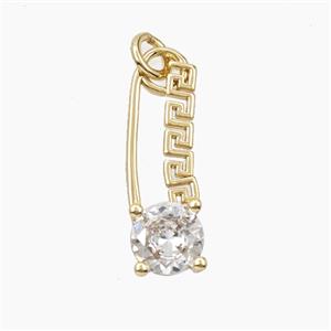 Copper Safety Pin Pendant Pave Zirconia Gold Plated, approx 7-24mm