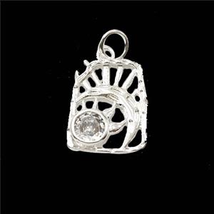 Copper Sun Moon Pendant Pave Zirconia Shiny Silver, approx 12.5-15mm