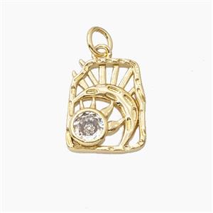 Copper Sun Moon Pendant Pave Zirconia Gold Plated, approx 12.5-15mm