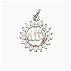 Copper Sun Pendant Pave Zirconia Allah Platinum Plated, approx 14.5mm