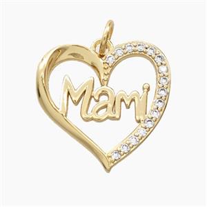 Copper Heart Pendant Pave Zirconia Mami Gold Plated, approx 18mm