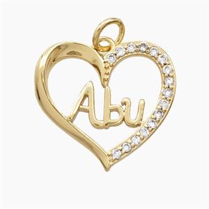 Copper Heart Pendant Pave Zirconia Abu Gold Plated, approx 18-19mm