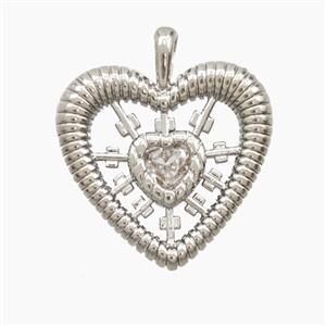 Copper Heart Pendant Pave Zirconia Platinum Plated, approx 18mm