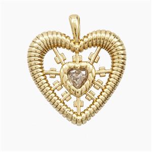 Copper Heart Pendant Pave Zirconia Gold Plated, approx 18mm