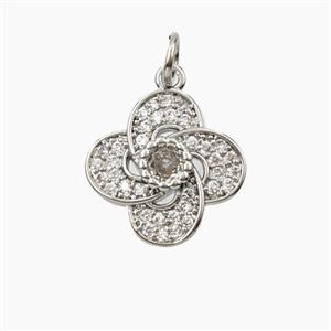 Copper Clover Pendant Pave Zirconia Platinum Plated, approx 15mm