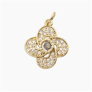 Copper Clover Pendant Pave Zirconia Gold Plated, approx 15mm