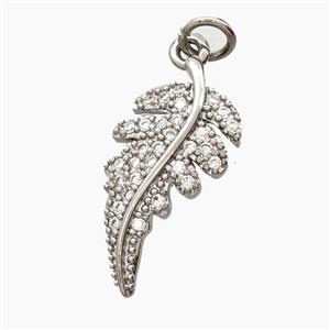 Copper Leaf Pendant Pave Zirconia Platinum Plated, approx 11-21mm