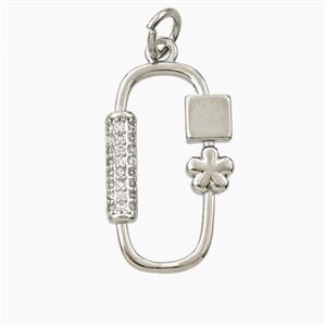 Copper Rectangle Pendant Pave Zirconia Flower Platinum Plated, approx 12.5-20mm