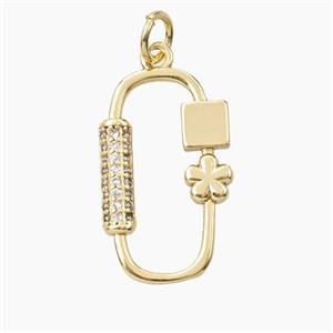 Copper Rectangle Pendant Pave Zirconia Flower Gold Plated, approx 12.5-20mm