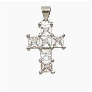 Copper Cross Pendant Pave Zirconia Platinum Plated, approx 14-19mm