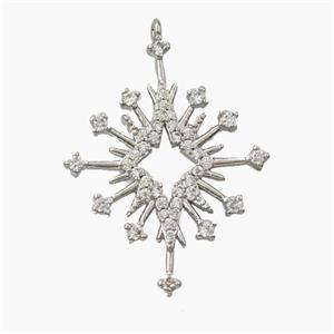 Copper Snowflake Pendant Pave Zirconia Sputnik Platinum Plated, approx 27-35mm
