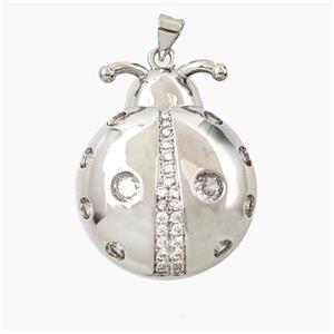 Copper Ladybug Pendant Pave Zirconia Platinum Plated, approx 25-30mm