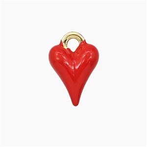 Copper Heart Pendant Red Enamel Gold Plated, approx 10-15mm