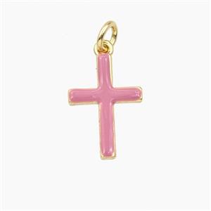Copper Cross Pendant Pink Enamel Gold Plated, approx 11.5-16.5mm