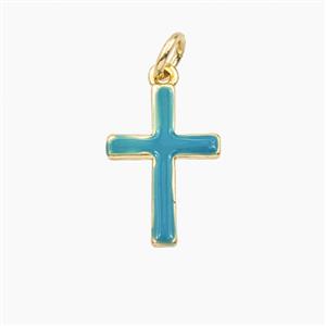 Copper Cross Pendant Teal Enamel Gold Plated, approx 11.5-16.5mm