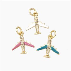 Enamel Airplane Pendant Pave Zirconia Enamel Gold Plated Mixed, approx 14mm