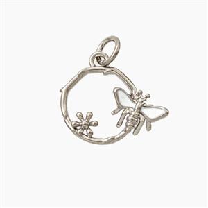 Copper Honeybee And Flower Pendant Enamel Platinum Plated, approx 12.5mm