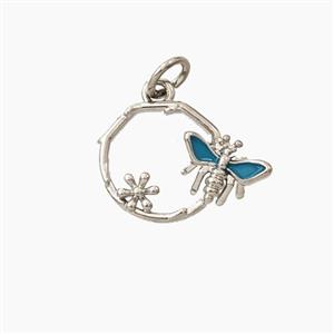 Copper Honeybee And Flower Pendant Enamel Platinum Plated, approx 12.5mm