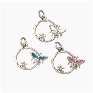 Copper Honeybee And Flower Pendant Enamel Platinum Plated Mixed, approx 12.5mm