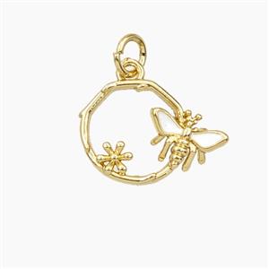 Copper Honeybee And Flower Pendant Enamel Gold Plated, approx 12.5mm