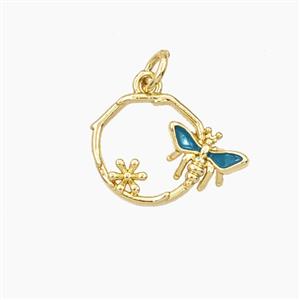 Copper Honeybee And Flower Pendant Enamel Gold Plated, approx 12.5mm