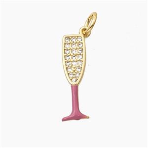 Wine Glass Charms Copper Pendant Pave Zirconia Enamel Cup Gold Plated, approx 5-17.5mm