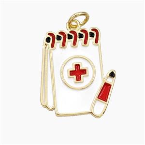 Medical Notebook Charms Copper Pendant Enamel Gold Plated, approx 16-19mm