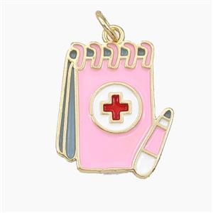 Medical Notebook Charms Copper Pendant Enamel Gold Plated, approx 16-19mm
