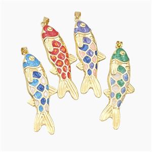 Copper Fish Pendant Enamel Gold Plated Mixed, approx 17-47mm
