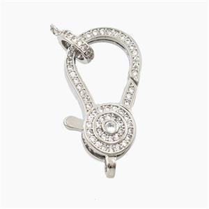 Copper Lobster Clasp Pave Zirconia Platinum Plated, approx 14-26mm, 7.5mm dia