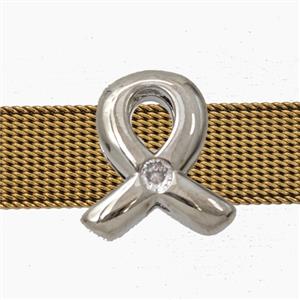 Copper Awareness Ribbons Beads Pave Zirconia Flat Hole Platinum Plated, approx 10-15mm, 3-11mm hole