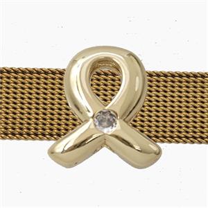 Copper Awareness Ribbons Beads Pave Zirconia Flat Hole Gold Plated, approx 10-15mm, 3-11mm hole
