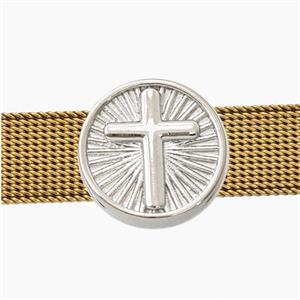 Copper Cross Beads Flat Hole Coin Platinum Plated, approx 15.5mm, 3-11mm hole